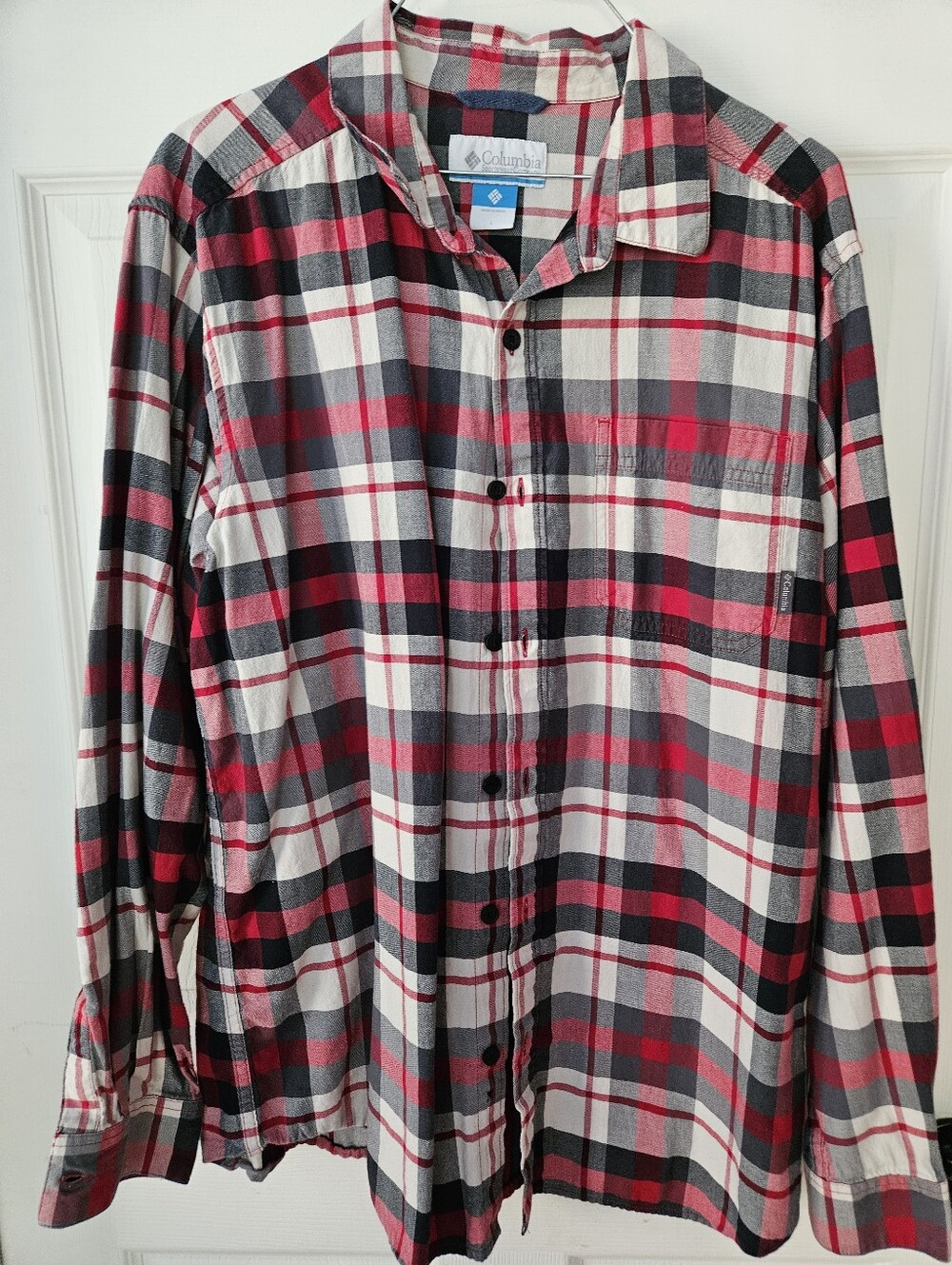 Columbia Men’s Red and Black Plaid Button-Up Shirt